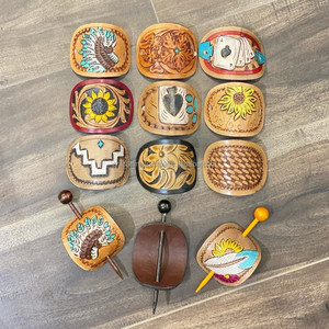 High Quality Western Genuine Leather Women Barrette <b>Clips</b> New Handcrafted <b>Tooled</b> Leather Vintage Hair Stick Sunflower Hair Stick - Product Image 3