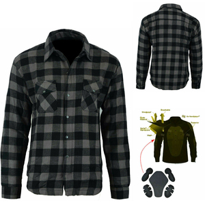 Men's Full Sleeve Plaid Flannel <b>Motorcycle</b> <b>Shirt</b> Windproof Kevlar Lined Cotton Button Down Winter Style Checkered Pattern - Product Image 1