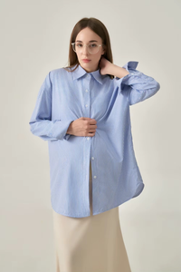 Regular Solid Loose Button Decoration Full Sleeve Casual Shirt Neck Minimalist Breathable Women's T-Shirts - Product Image 4