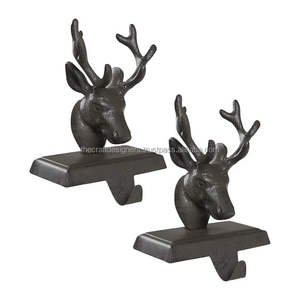 La mayoría de las tendencias negro recubierto sólido Reno cabeza de ciervo asta soporte para medias Juego de 2 Venta al por mayor soporte para medias precios bajos - Product Image 1