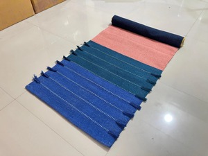 Contemporary Rectangle Chenille <b>Rug</b> With Printed Pattern Blue Yellow Gray Pink Stripes Woven Home Decor - Product Image 3
