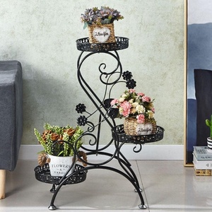 Support de plantes circulaire vintage en fer forgé avec revêtement époxy, pour 3 pots, support de pot de fleurs intérieur/extérieur, décoration de jardin artisanale - Product Image 2