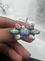 Bague Sonara en turquoise verte avec cheval blanc et turquoise Golden Hill, en argent sterling 925, style cluster, bijoux western et sud-ouest