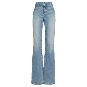 Pantalones Vaqueros de Mezclilla con Color y Diseño Personalizados, Logotipo Bordado, Pantalones Vaqueros Acampanados para Mujer con Pedrería, Jeans Lavados para Dama - Product Image 4