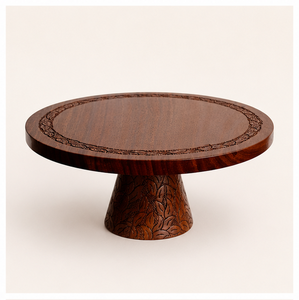 Soporte para Pastel de Madera de Nogal Hecho a Mano de Primera Calidad con Intrincados Tallados de Hojas, Pedestal Decorativo para Exhibición de Postres, para Decoración de Bodas - Product Image 1