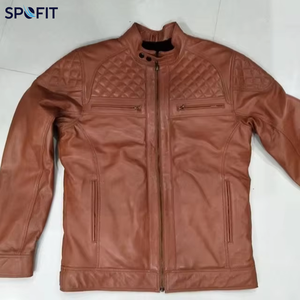Custom Slim Mens <b>Vintage</b> Sheep Skin Leather <b>Biker</b> <b>Jackets</b> Waterproof Eco-Friendly Plain Dyed Stand Collar Front OEM - Product Image 1