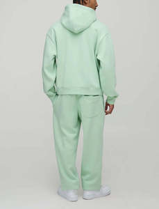 Ensemble de survêtement à capuche vert menthe pour homme, 100% coton, couleur unie, coupe ample décontractée, longueur intégrale avec poches latérales, vêtements d'automne - Product Image 5