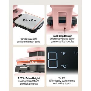 Pressa Auto calore 15X15 pollici t-shirt premere riscaldamento rapido pressione pressione Display digitale rosa-per il calore di sublimazione - Product Image 5