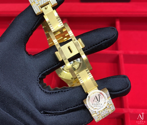 AARVA JEWELS นาฬิกาควอทซ์ผู้ชายสุดหรูสแตนเลสหนังแท้ประดับเพชรหน้าปัดอนาล็อก 25 มม. กันน้ำ - Product Image 6
