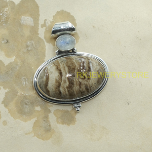 Colgante de Plata de Ley 925 con Jaspe y Piedra Lunar Arcoíris de Fuego Azul, Hecho a Mano, Gema Natural, Joyería Boho, Regalo - Product Image 6