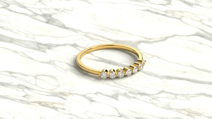 Bague en or 18 carats avec diamant rond, alliance à sept pierres festonnée, cadeau d'anniversaire, bagues de mariage minimalistes empilables, bijoux fins pour femmes - Product Image 3