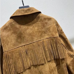Chaqueta de Cuero con Flecos Estilo Vintage para Mujer, Abrigo Vaquero Occidental Marrón Hecho a Mano - Product Image 3