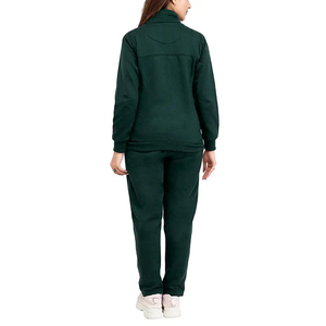 Ensemble de survêtement vert foncé pour femme, sweat à capuche zippé et pantalon de jogging, couleur unie, respirant, en polyester, pour l'automne - Product Image 6