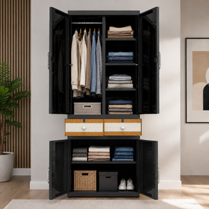 Naiba Drawer Fit Plastic <b>Wardrobe</b> Cabinet Gray with Drawer, Shelves & Hanger for Clothing Storage Bedroom Furniture - Product Image 2