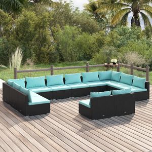Ensemble de salon de jardin en rotin PE noir avec structure en acier thermolaqué, collection de meubles d'extérieur durables - Product Image 1