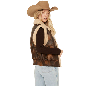 Women's Western Cowgirl Leather Cowhide <b>Vest</b> Windproof Breathable Short Private Label Factory Price Wholesale Manufacturer - Product Image 3