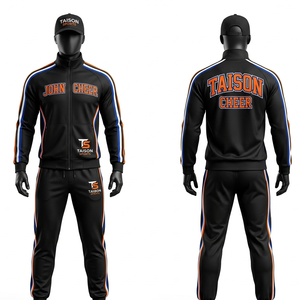 Premium 320 GSM Polyester Fleece Yellow Navy Chevron Panel Cheer <b>Leading</b> Tracksuit Sublimation Embroidery Custom Logo - Product Image 2