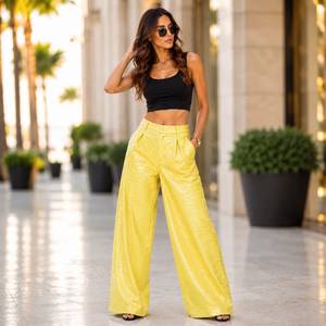 Brown Women's Leather Pants Mid Waist Wide Leg Full Length Breathable <b>Winter</b> <b>Trousers</b> - Product Image 3