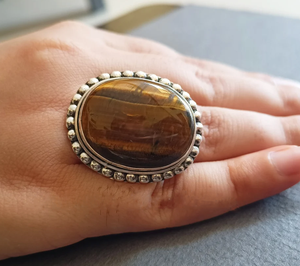 Tiger’s Eye Gemstone <b>Ring</b> Handmade <b>Statement</b> <b>Ring</b> Natural Brown Gold Stone Jewelry Gift for Her - Product Image 6