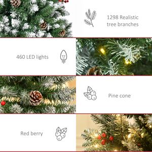 "9ft Flocked Christmas <b>Tree</b> with <b>LED</b> Lights & Stand Slim Pine Cones & Red Berries Decorations" - Product Image 6