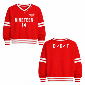 เสื้อสเวตเชิ้ตวาร์ซิตี้แบบกำหนดเองปี 2026 สีแดง แรงบันดาลใจจากพี่น้องหญิงสาว สไตล์วิทยาลัย ตัวอักษรกรีก คอวี แบบสวมหัว OEM เสื้อกีฬาสำหรับทุกเพศ - Product Image 1