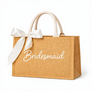 Bolsa de Yute de Lujo con Asa de Listón, Bolsa de Compras Ecológica, Logotipo Personalizado, Bolsa de Regalo Reutilizable, Bolso de Mano para Exportación al por Mayor - Product Image 1
