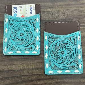 กระเป๋าใส่บัตรหนังแท้ลายดอกไม้สีฟ้าครามสไตล์ตะวันตก สำหรับทุกเพศ ดีไซน์เรียบง่ายทันสมัย - Product Image 4