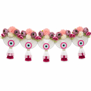 Handmade Floral Evil Eye Bandhanwar Toran Pink Tassel Door Hanging Festive Home Entrance Decor <b>Wedding</b> Pooja Gift - Product Image 1