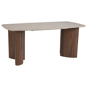 Table à manger ovale en marbre travertin italien de luxe avec piétement en bois, mobilier moderne pour la maison - Product Image 5