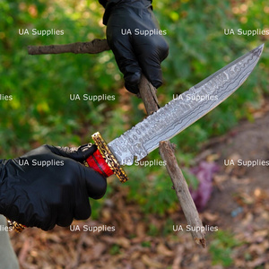 Cuchillo de Caza de Hoja Fija de Acero de Damasco Hecho a Mano, Personalizable OEM ODM, con Mango de Piedra Preciosa de Turquesa Estabilizada y Detalles de Latón - Product Image 5