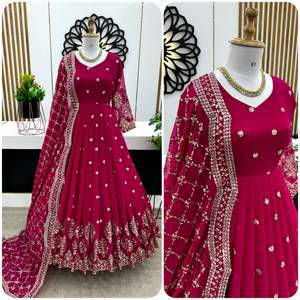 Robe de soirée de créateur à broderie complète Taille XL entièrement cousue et Dupatta avec travail de séquence - Product Image 5