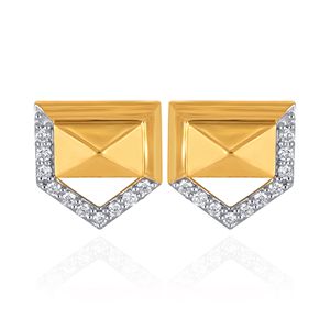 Boucles d'oreilles clous géométriques en or jaune avec diamants blancs pour femme, design tendance pour le quotidien - Product Image 1