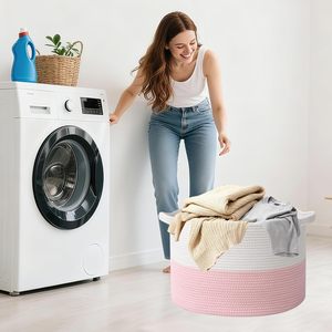 65L <b>Large</b> Woven Cotton Rope Nursery Basket, Laundry Basket Laundry Hamper with Handles,Blanket Basket Storage <b>Bin</b> - Product Image 1