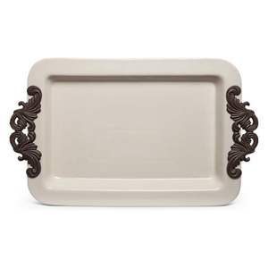 Plateau de service rectangulaire moderne en sarcelle profond avec élégantes poignées dorées, idéal pour organiser les objets et améliorer l'esthétique de la maison - Product Image 6