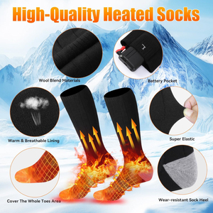 Chaussettes chauffantes électriques rechargeables unisexes pour l'hiver, pour hommes et femmes, pour la randonnée, le camping, la moto, le ski - Product Image 3
