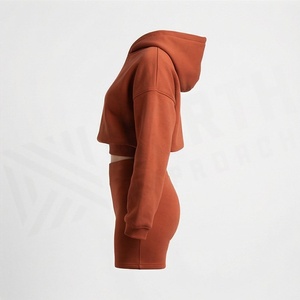 Women's 2 Piece Fleece Hoodie <b>Set</b> Solid Color Above Knee Shorts Loose Fit Casual Spring Summer Wear - Product Image 3