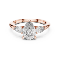 Bague de fiançailles de luxe en or jaune 10K/14K/18K et argent 925 avec trois diamants de laboratoire taille poire – Bijou de mariage élégant