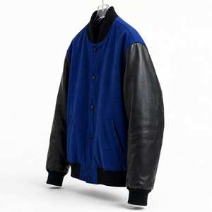 Chaqueta Varsity Azul para Hombre, Cortavientos, Estilo Preppy, con Botones, Cuello Alto, Puños Acanalados, Informal, de Invierno, con Exterior de Poliéster/Algodón - Product Image 2