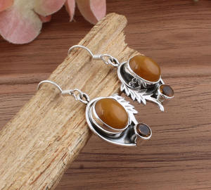 Natural Yellow Jade & <b>Citrine</b> Gemstone Drop <b>Earrings</b> 925 Sterling Silver Handmade Jewelry Wedding Anniversary Party Gift - Product Image 6