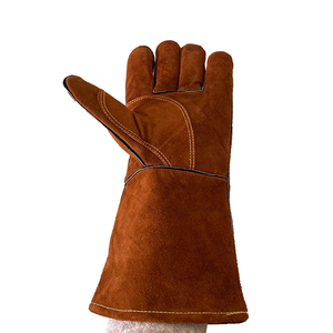 Gants de sécurité en cuir industriels, 14 pouces de long, manchette droite, résistants à la chaleur, résistants à l'abrasion, texture lisse pour une protection maximale - Product Image 3
