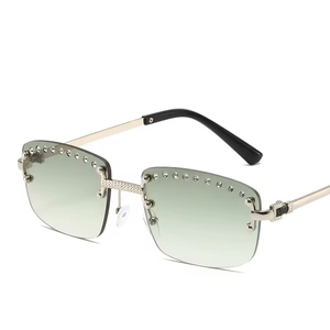 Gafas de Sol Retro Pequeñas con Montura Cuadrada Sin Aro, PC, Verde/Azul/Gris, Degradado Poligonal, Diamantes de Lujo, Hip Hop, UV400, Unisex, Adulto - Product Image 6