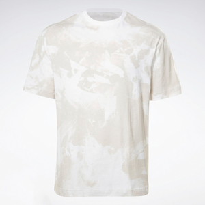 เสื้อยืดแขนสั้นผู้ชายลายไท-ได คอกลม ทรงปกติ สวมใส่สบาย ผ้าฝ้ายถัก สีขาวเบจ ลายพิมพ์ - Product Image 1
