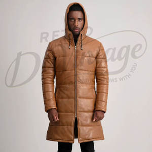 เสื้อแจ็คเก็ตหนังบุนวมสีน้ำตาลแทนสำหรับผู้ชาย มีฮู้ดถอดได้ เสื้อโค้ทกันหนาวแบบเย็บติดกัน อุ่นสบาย เหมาะสำหรับใส่กลางแจ้ง สไตล์ลำลอง แฟชั่น เสื้อแจ็คเก็ตนักขี่มอเตอร์ไซค์ - Product Image 3