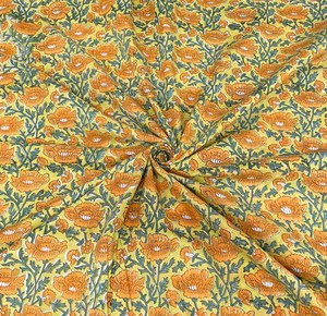Yellow Floral Hand Block Printed Cotton <b>Fabric</b> Indian Jaipur Print Dress Material Sewing <b>Fabric</b> Wholesale - Product Image 4