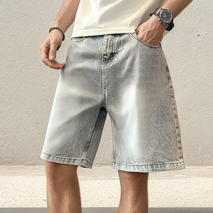 Shorts en jean délavé style vintage streetwear coupe ample en coton avec logo personnalisé pour la vente en gros - Product Image 2