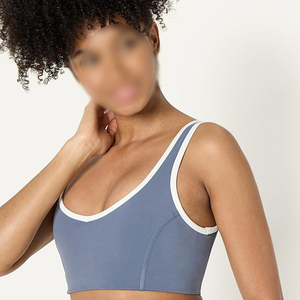 Chic <b>Slate</b> Blue Comfort Scoop Neck Sports Bra with Contrast White Trim for Active Women - Product Image 2