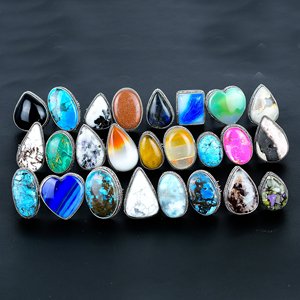 Handmade All Natural Cabochon Gemstone Cluster <b>Adjustable</b> <b>Ring</b> 925 Sterling Silver Plated Mix Shape Vintage Jewelry - Product Image 3