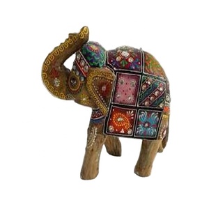 Figuras de Elefantes de Madera Pintadas a Mano, Pulido Natural, Decoración India para Mesa, Hogar, Oficina, Hotel o Escuela - Product Image 1