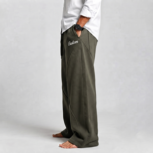 Pantalon de jogging oversize pour homme, coupe large, avec logo personnalisé, vêtements décontractés, fabricant en gros, couleur olive vert uni, pour homme - Product Image 3