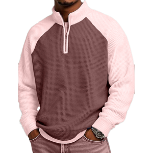 Men's <b>White</b> Raglan Sleeve <b>Quarter</b> <b>Zip</b> Knitted Sweatshirt Regular Fit Casual Stand Collar Autumn Wear - Product Image 2
